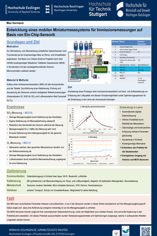 Poster zum Thema: Entwicklung eines mobilen Miniaturmesssystems für Immissionsmessungen auf Basis von Ein-Chip-Sensorik, Inhalte über pdf-Download