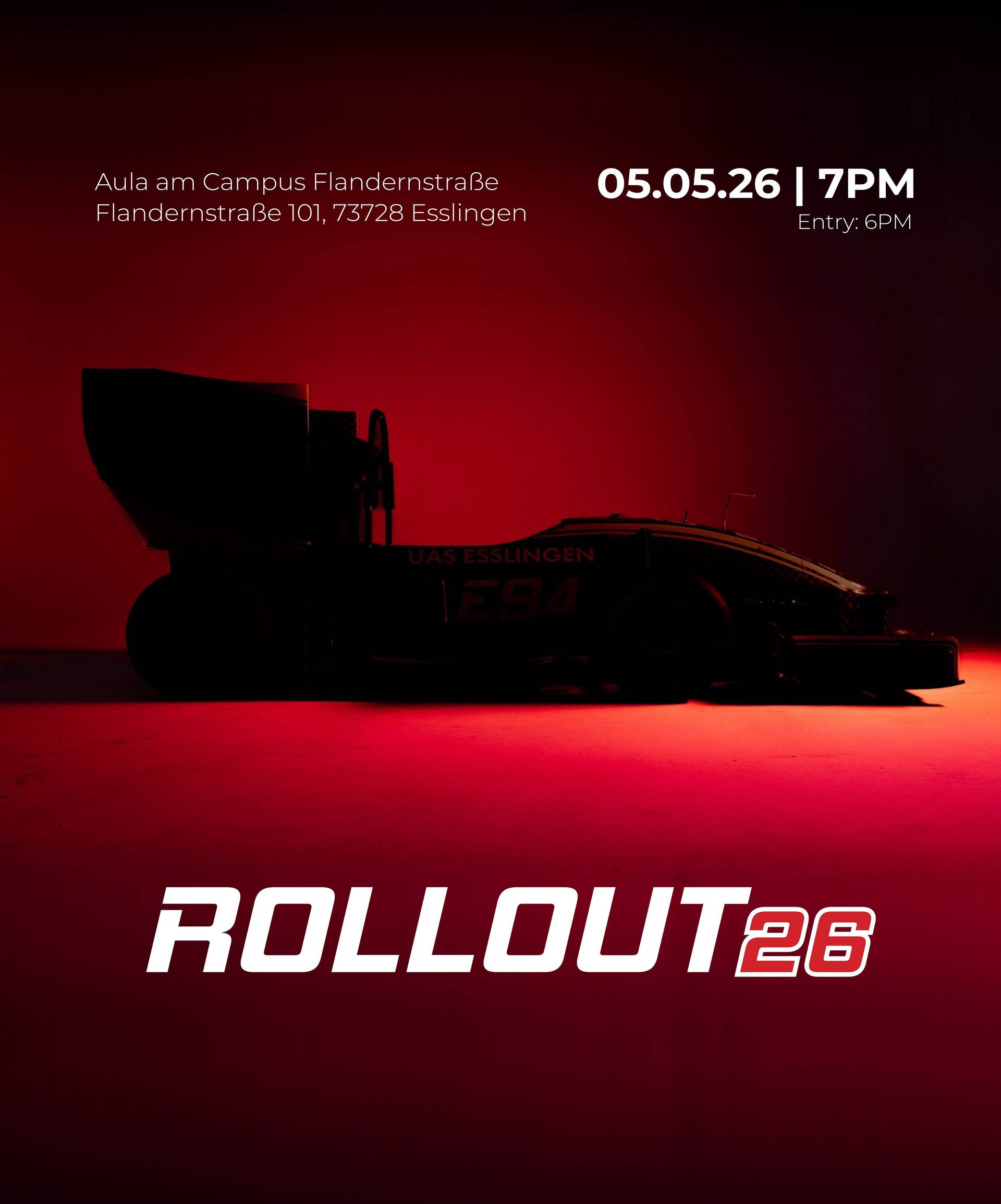 Plakat mit einem Rennwagen mit dem Titel "Rollout"