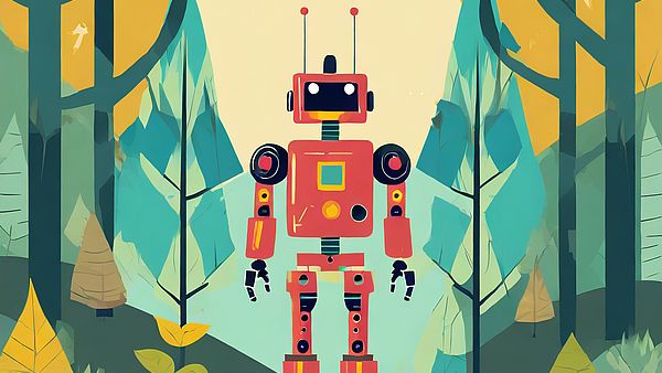 Ein Roboter allein im Wald