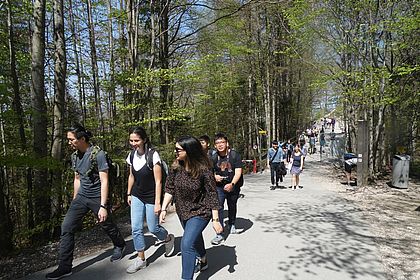 Studierende auf dem Weg zum Schloss