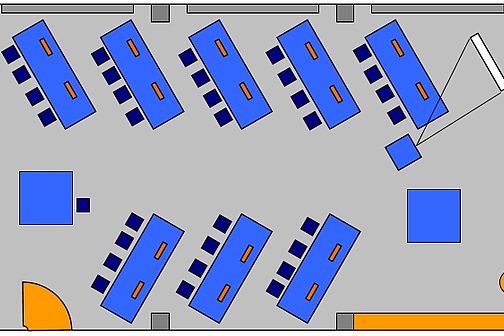 Die Computerraumanordnung wird grafisch dargestellt