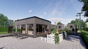 Computerabbildung von einer Tiny House Siedlung