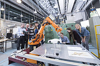 Students and professors in a laboratory of the Faculty of Mechanical and Systems Engineering