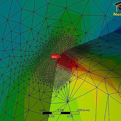 Equivalent stress in the lower notch radius [source: Ansys Workbench]