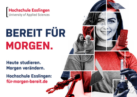 Plakat mit einer Frau und vielen Fotos zur Kampagne Bereit für morgen