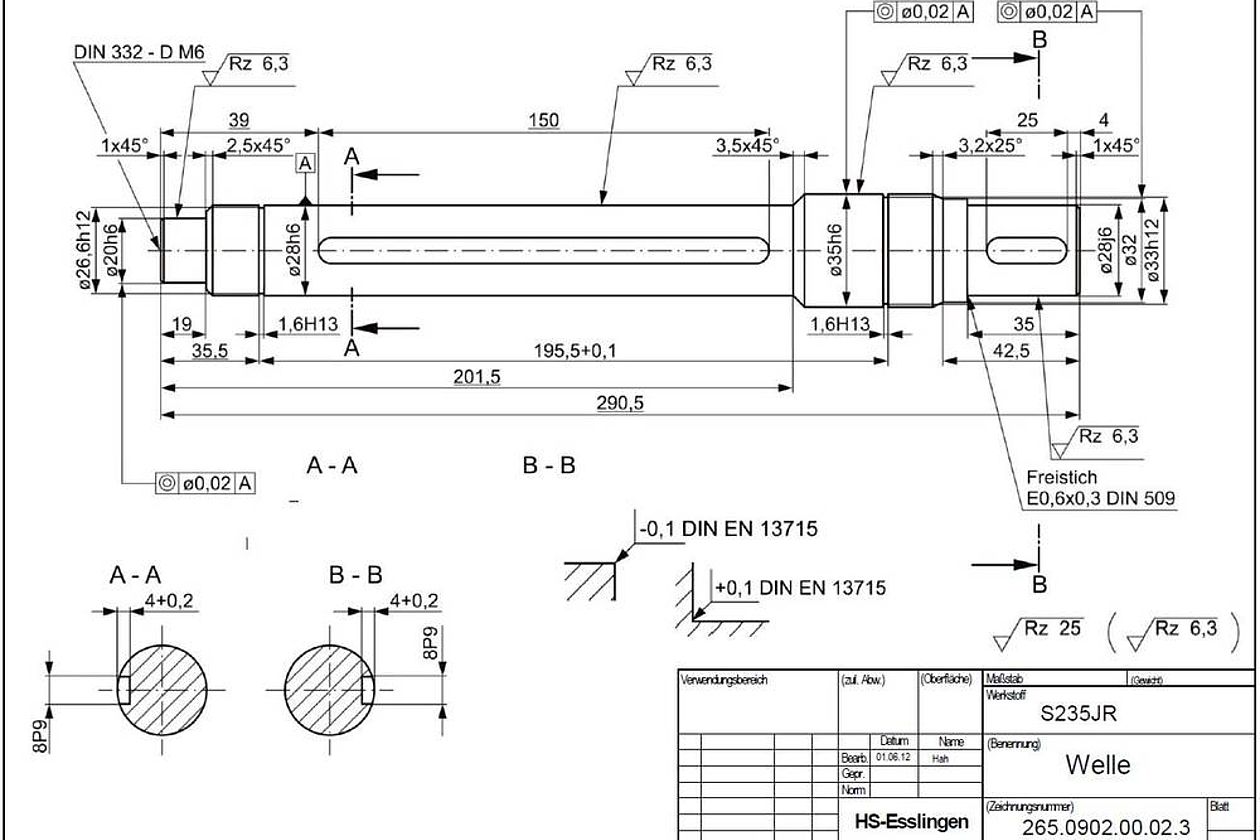 2 Dimensional drawing of a shaft