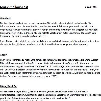 Ein Text zur Beschreibung vom Marshmallow-Test 