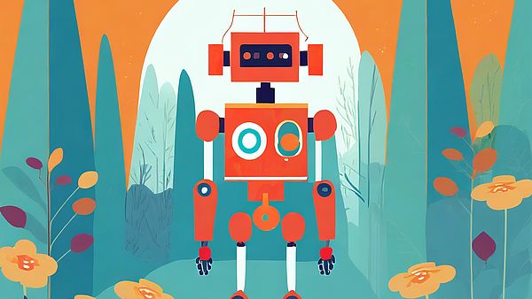 Ein Roboter allein im Garten