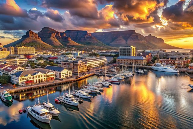 Stunning Drone View of Victoria and Alfred Waterfront Harbor in Cape Town