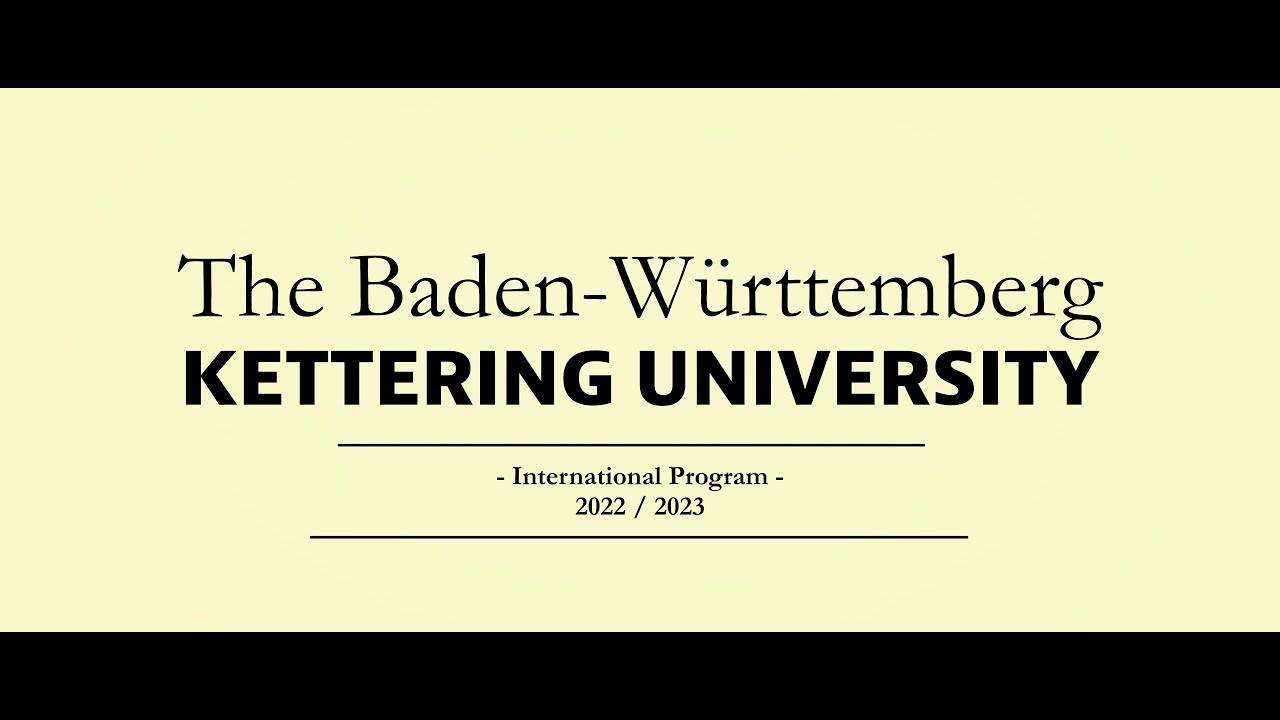 Text on yellow background, opening image from promotional film about exchange program with Kettering University; video and image from Esslingen University of Applied Sciences, YouTube link