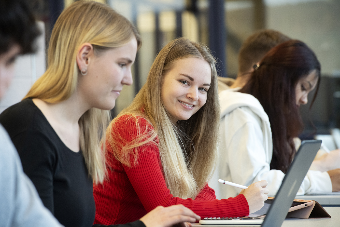 Studierende am Laptop in der Bibliothek der Hochschule Esslingen